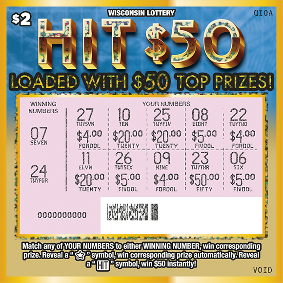 Hit $50 WI Scratch Game - Scratched Wisconsin Scratch Game, Hit $50 ticket art, scratched.