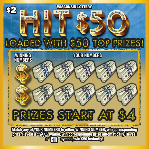 Hit $50 WI Scratch Game Wisconsin Scratch Game, Hit $50 ticket art.