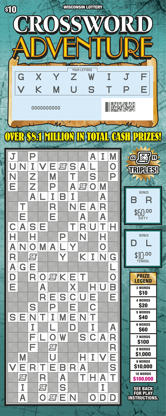 Crossword Adventure WI Scratch Game - Scratched Wisconsin Scratch Game, Crossword Adventure, scratched.