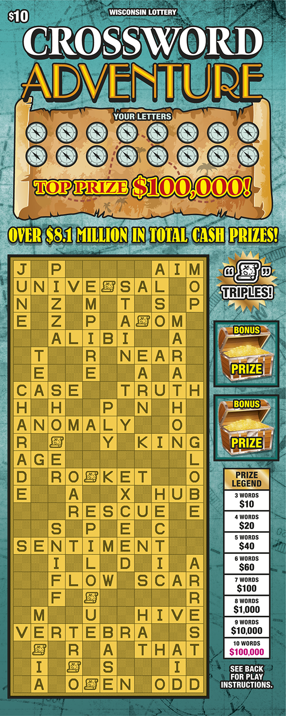 Crossword Adventure WI Scratch Game Wisconsin Scratch Game, Crossword Adventure.