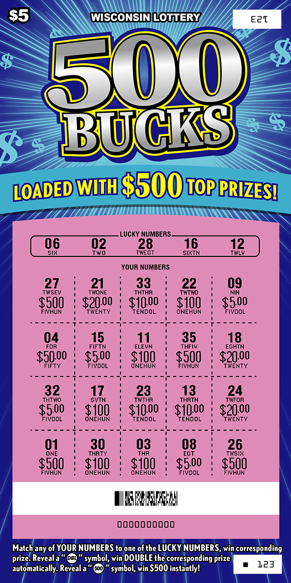 500 Bucks WI Scratch Game - Scratched Wisconsin Scratch Game, 500 Bucks., scratched.