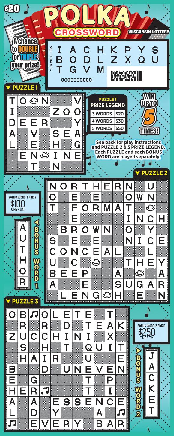 Polka Crossword WI Scratch Game - Scratched Wisconsin Scratch Game, Polka Crossword, scratched.