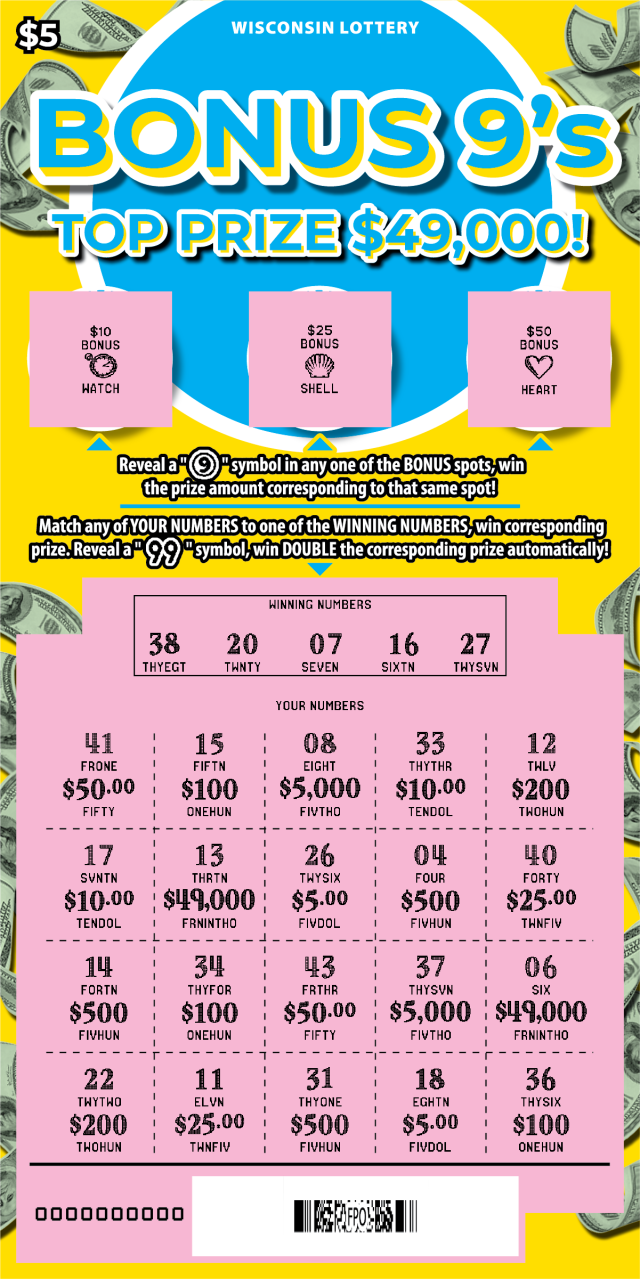 Bonus 9's WI Scratch Game - Scratched Wisconsin Scratch Game, Bonus 9's, scratched.