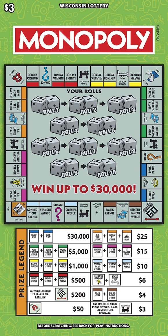 MONOPOLY™ scratch game from Wisconsin Lottery