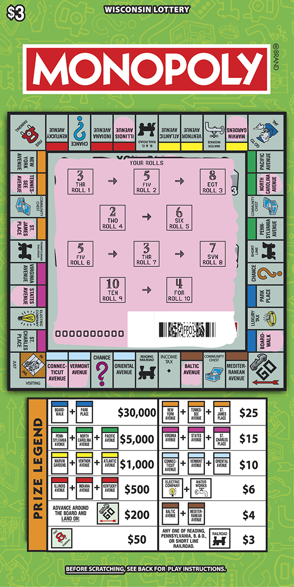 Monopoly™ WI Scratch Game - Scratched Wisconsin Scratch Game, Monopoly™, scratched.
