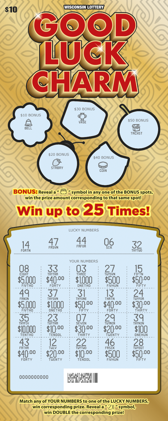 Good Luck Charm WI Scratch Game - Scratched Wisconsin Scratch Game, Good Luck Charm, scratched.