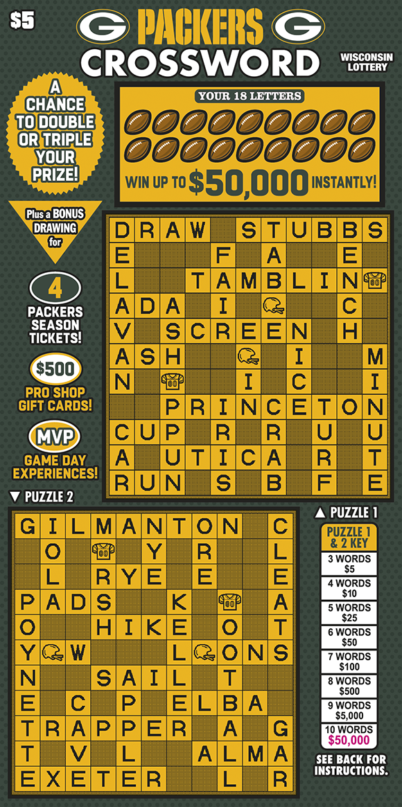 Packers Crossword WI Scratch Game Wisconsin Scratch Game, Packers Crossword.