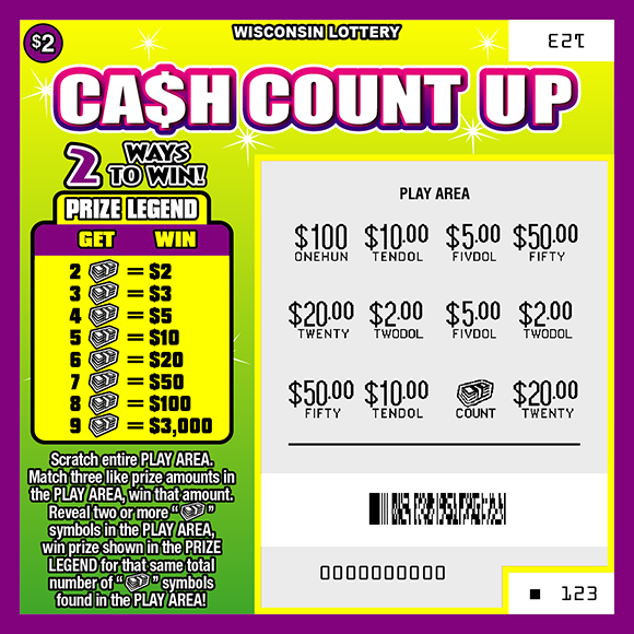 Cash Count Up WI Scratch Game - Scratched Wisconsin Scratch Game, Cash Count Up, scratched.
