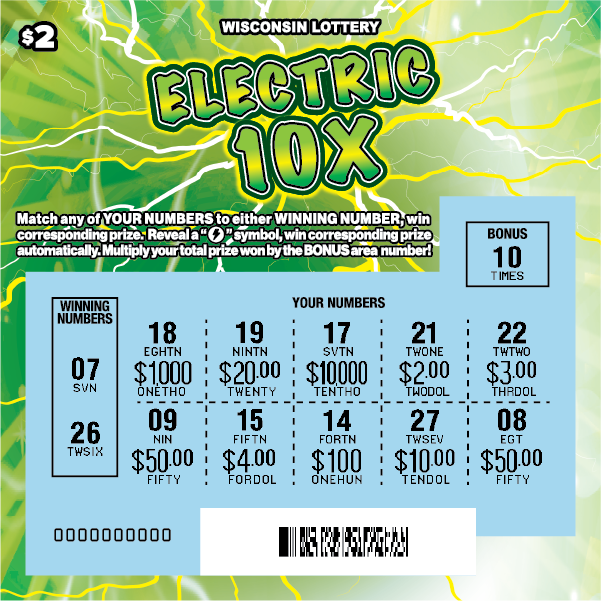 Wisconsin Scratch Game, Electric 10X, scratched.