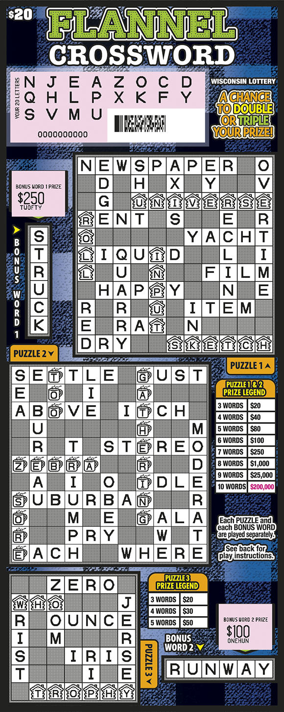 Flannel Crossword WI Scratch Game - Scratched Wisconsin Scratch Game, Flannel Crossword, scratched.