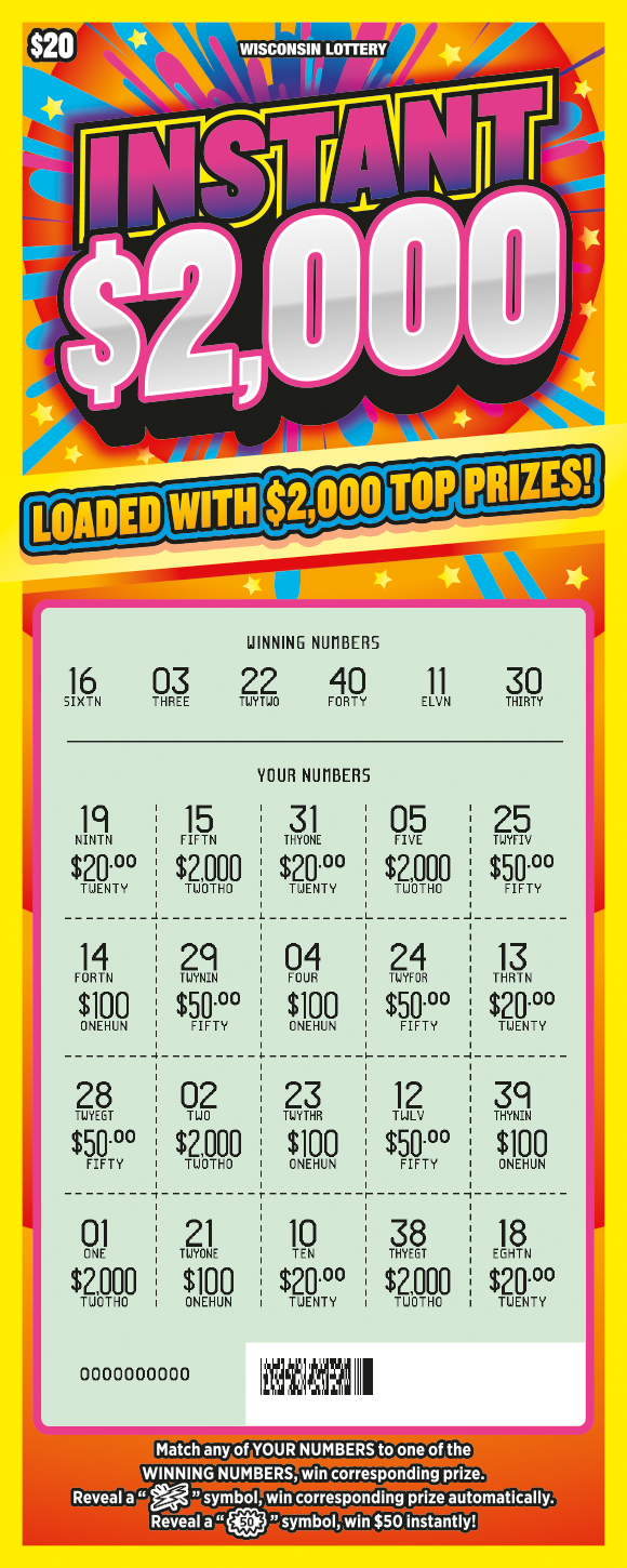 Wisconsin Scratch Game, Instant $2,000, scratched.