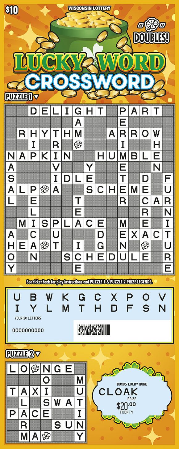 Lucky Word Crossword WI Scratch Game - Scratched Wisconsin Scratch Game, Lucky Word Crossword, scratched.