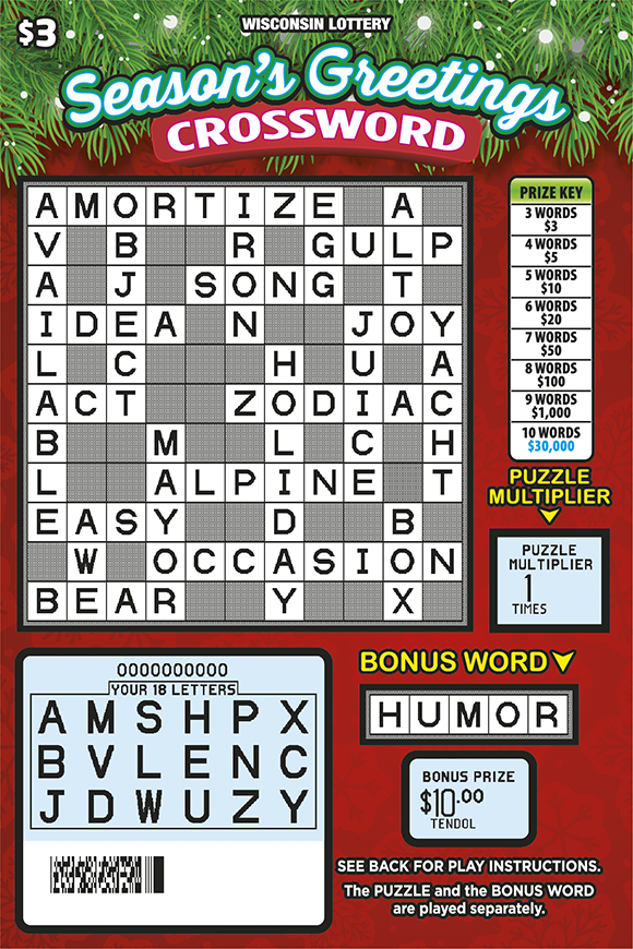 Season's Greetings Crossword WI Scratch Game - Scratched Wisconsin Scratch Game, Season's Greetings Crossword, scratched.