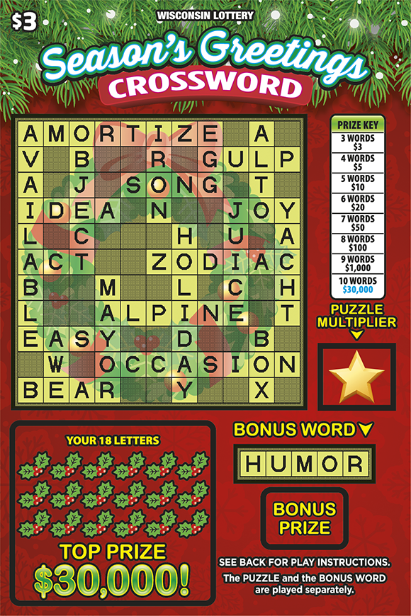 SEASON'S GREETINGS CROSSWORD scratch game from Wisconsin Lottery
