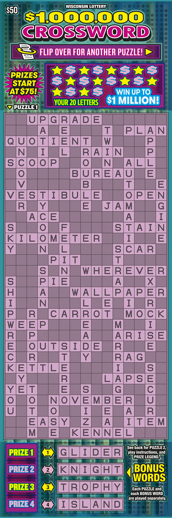 $1,000,000 CROSSWORD scratch game from Wisconsin Lottery