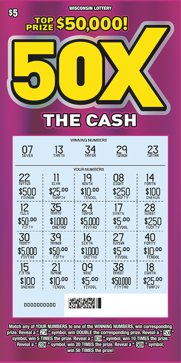 Wisconsin Scratch Game, 50X The Cash, scratched.