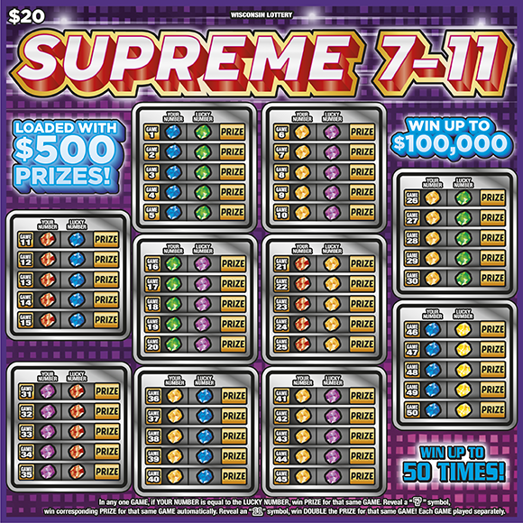 SUPREME 7-11 scratch game from Wisconsin Lottery