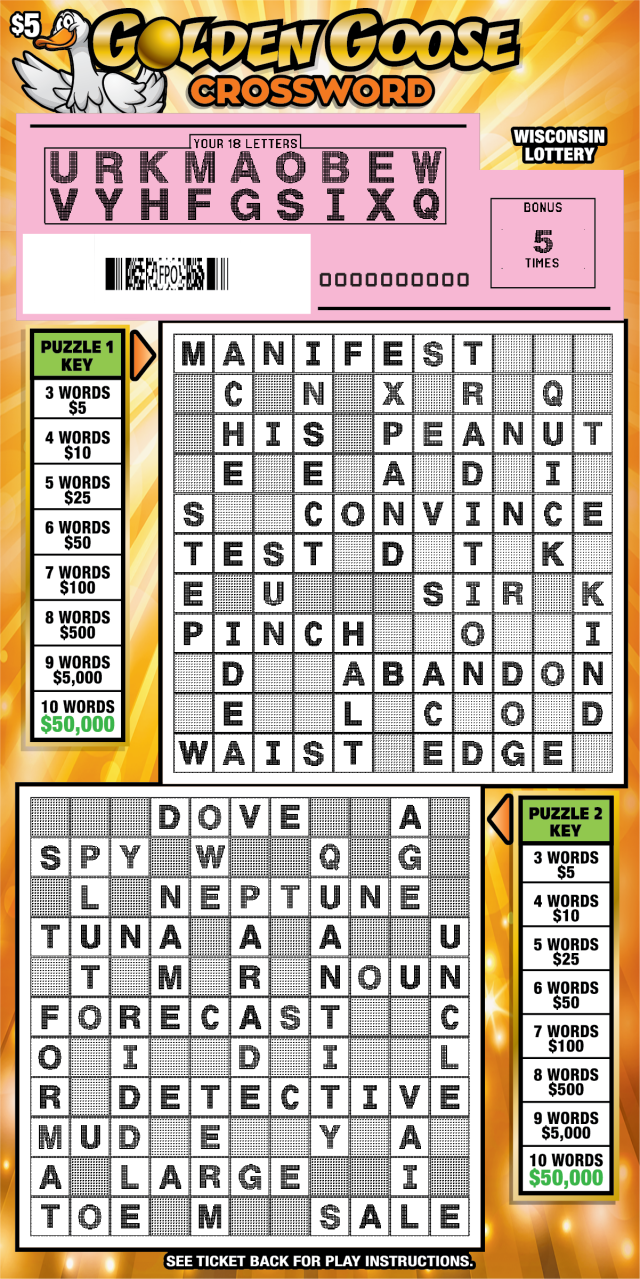 Wisconsin Scratch Game, Golden Goose Crossword, scratched.