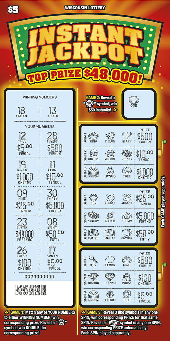 Wisconsin Scratch Game, Instant Jackpot, scratched.