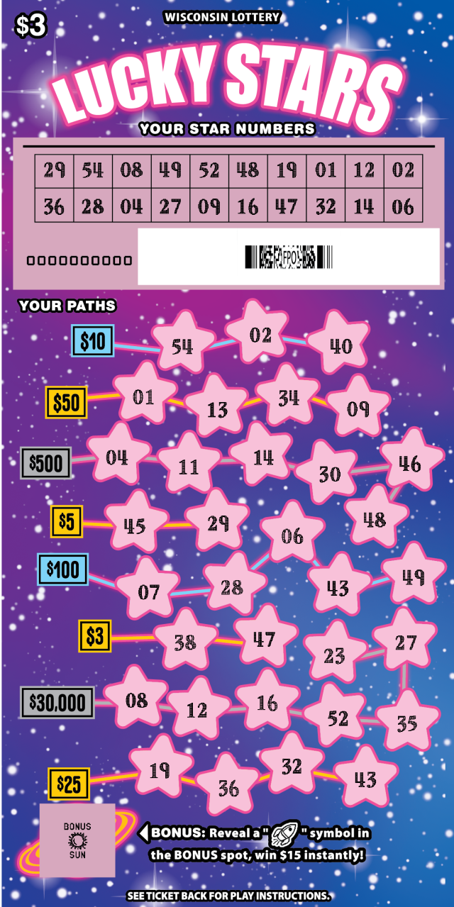 Wisconsin Scratch Game, Lucky Stars, scratched.