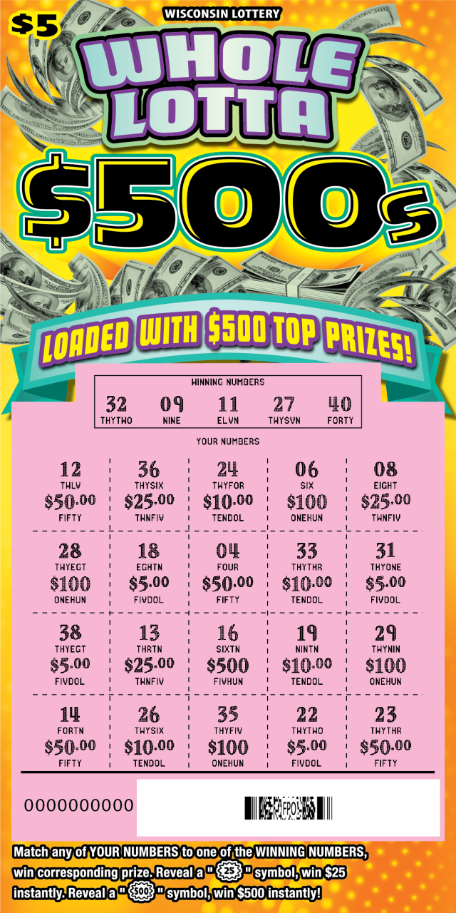 Wisconsin Scratch Game, Whole Lotta $500s, scratched.