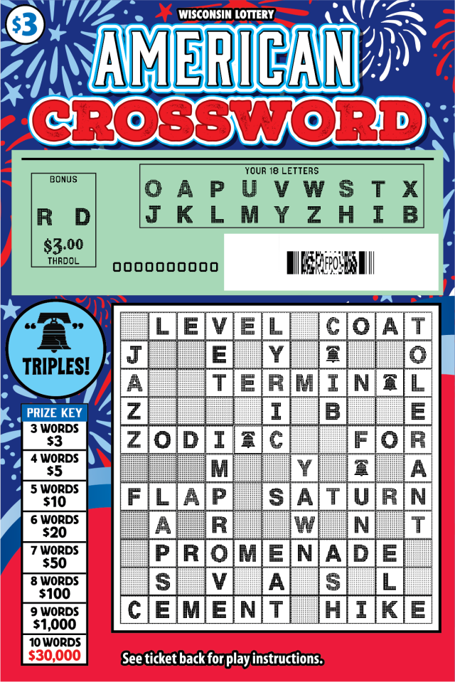 Wisconsin Scratch Game, American Crossword, scratched.