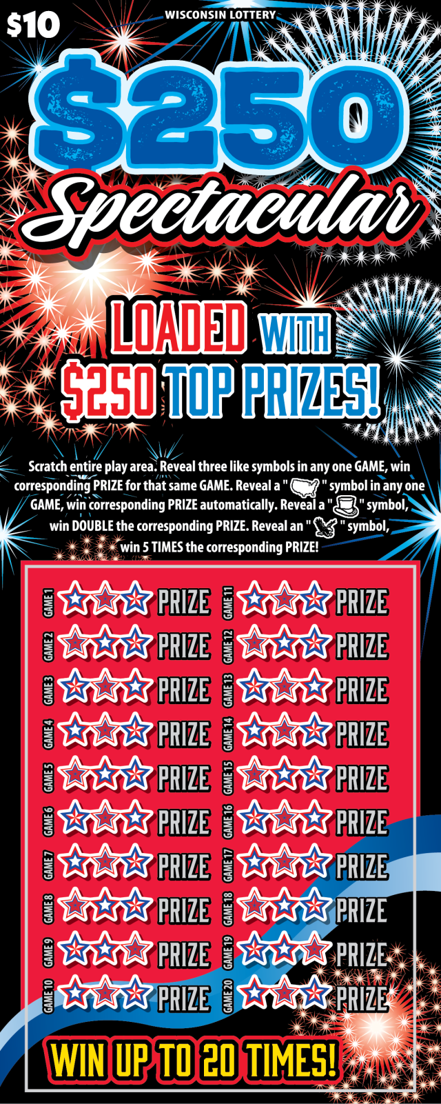 $250 SPECTACULAR scratch game from Wisconsin Lottery