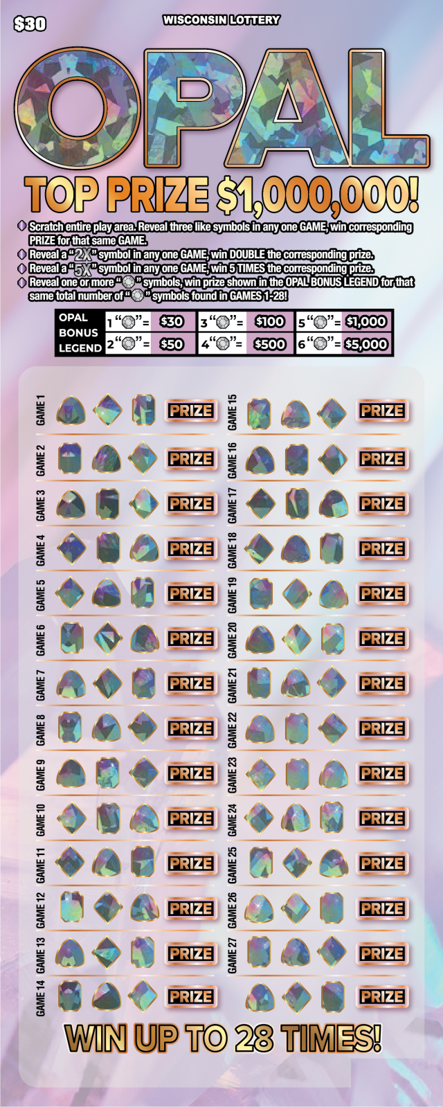 OPAL scratch game from Wisconsin Lottery