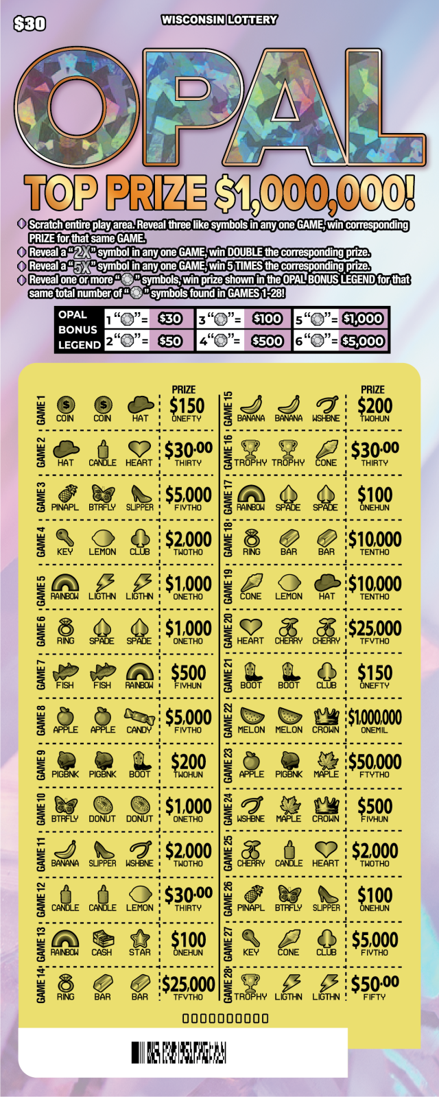 Wisconsin Scratch Game, Opal, scratched.