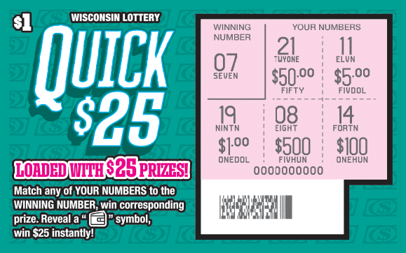Wisconsin Scratch Game, Quick $25, scratched.