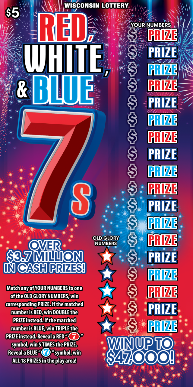 RED, WHITE, & BLUE 7S scratch game from Wisconsin Lottery