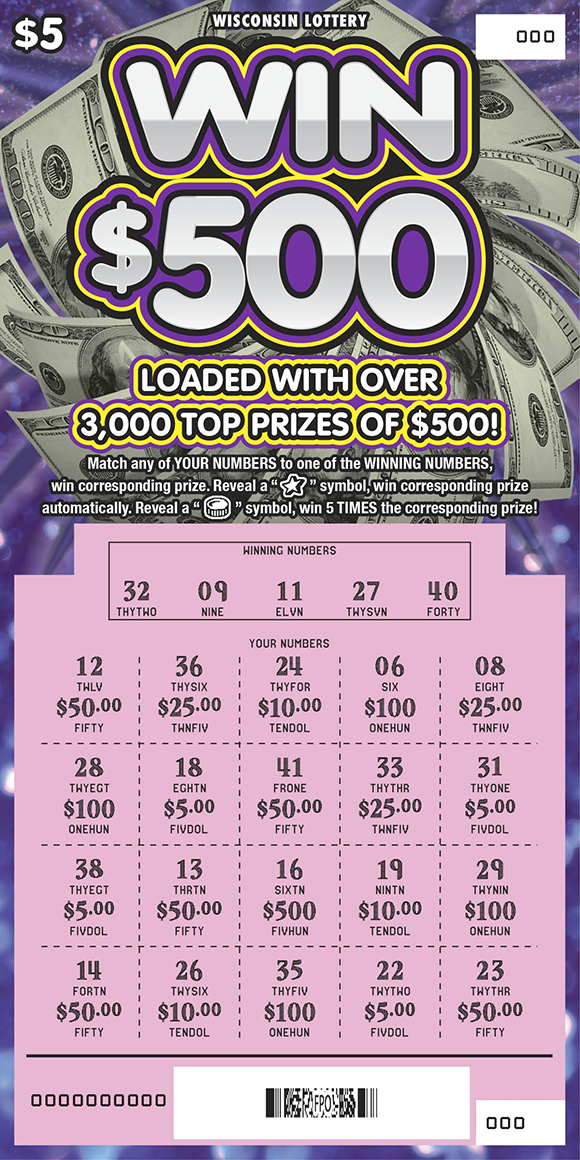Wisconsin Scratch Game, Win $500, scratched.
