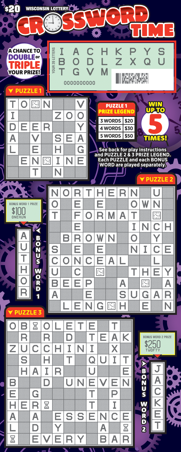 Wisconsin Scratch Game, Crossword Time, scratched.