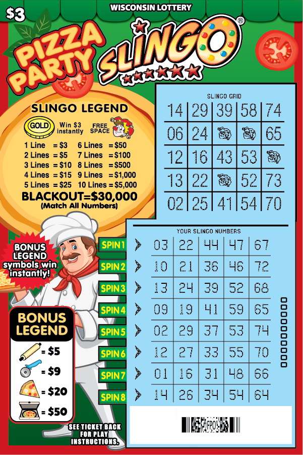 Wisconsin Scratch Game, Pizza Party Slingo, scratched.