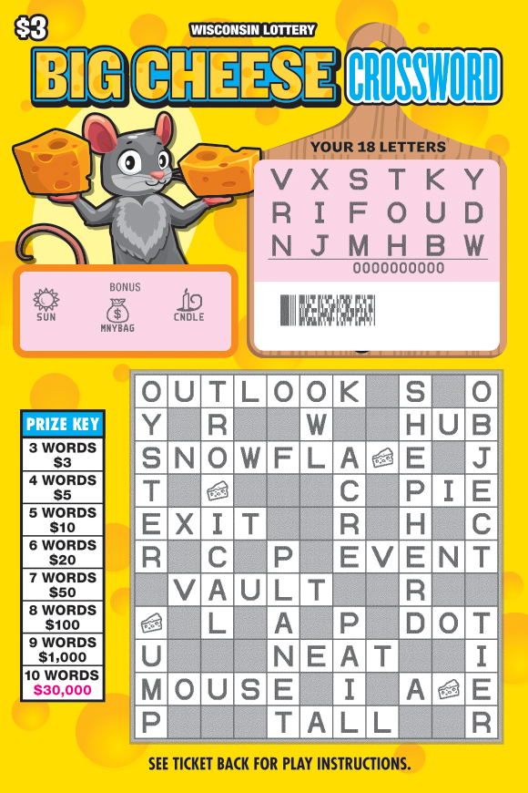 Wisconsin Scratch Game, Big Cheese Crossword, scratched.
