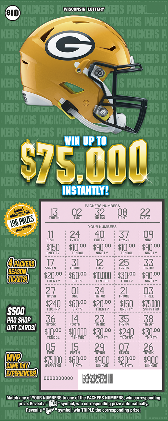 Wisconsin Scratch Game, $10 Packers, scratched.