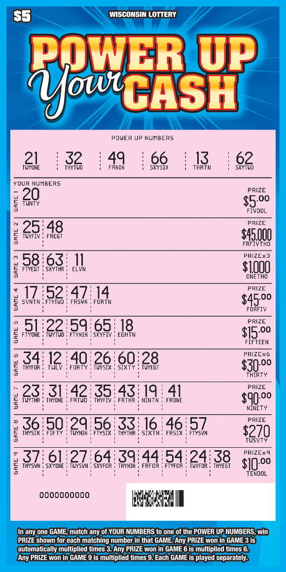 Wisconsin Scratch Game, Power Up Your Cash, scratched.