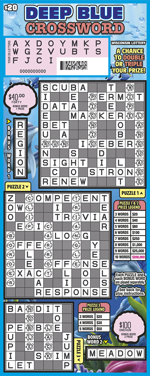 Wisconsin Scratch Game, Deep Blue Crossword, scratched.