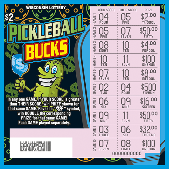 Wisconsin Scratch Game, Pickleball Bucks, scratched.