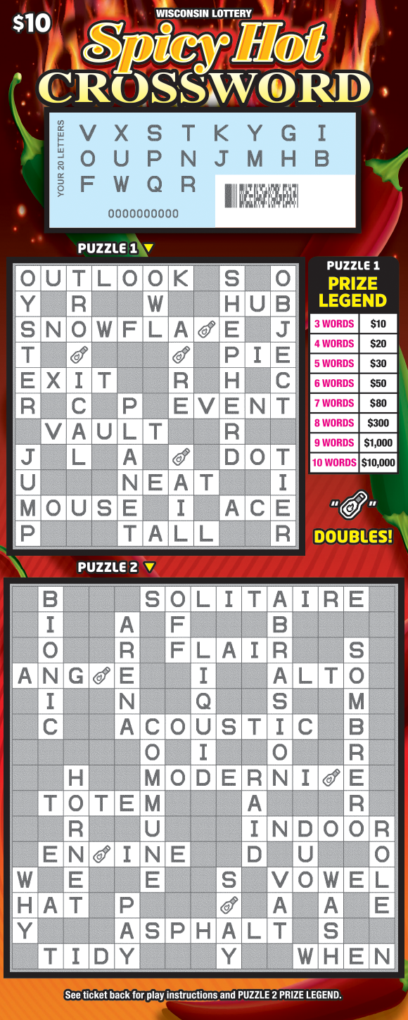 Wisconsin Scratch Game, Spicy Hot Crossword, scratched.