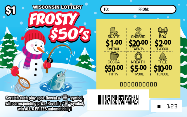 Wisconsin Scratch Game, Frosty 50s, scratched.