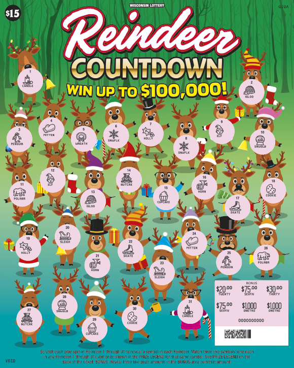 Wisconsin Scratch Game, Reindeer Countdown, scratched.