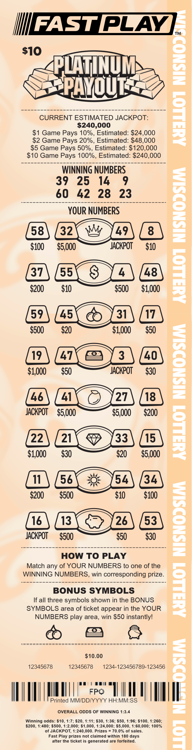 FAST PLAY PLATINUM PAYOUT (1005) | Wisconsin Lottery