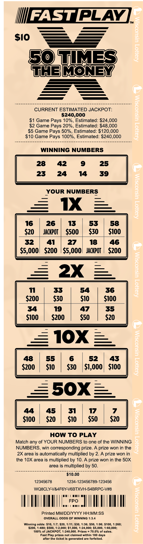 Wisconsin Lottery Fast Play 50 Times the Money